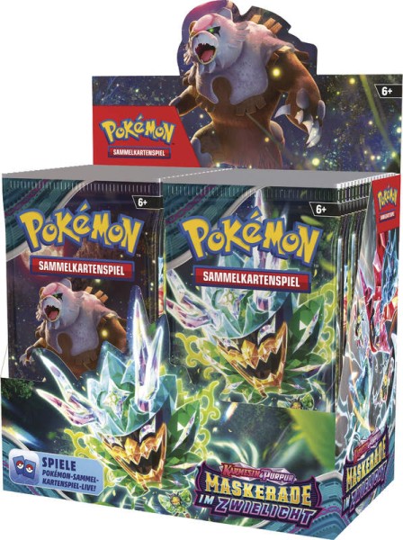 Pokémon 45878 Boosterpack - Karmesin & Purpur - Maskerade im Zwielicht - 1 Display mit 36 Booster